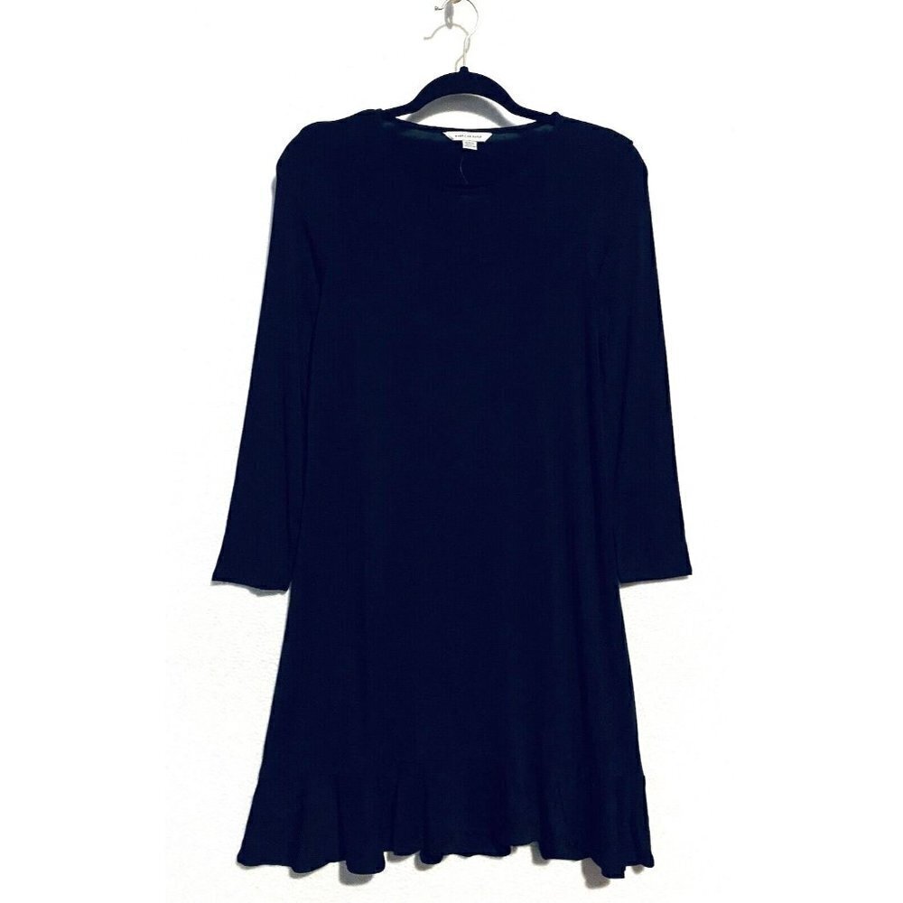 American Eagle Dress Womens Medium Black Crew Neck Knit Ruffle Hem Minimalist